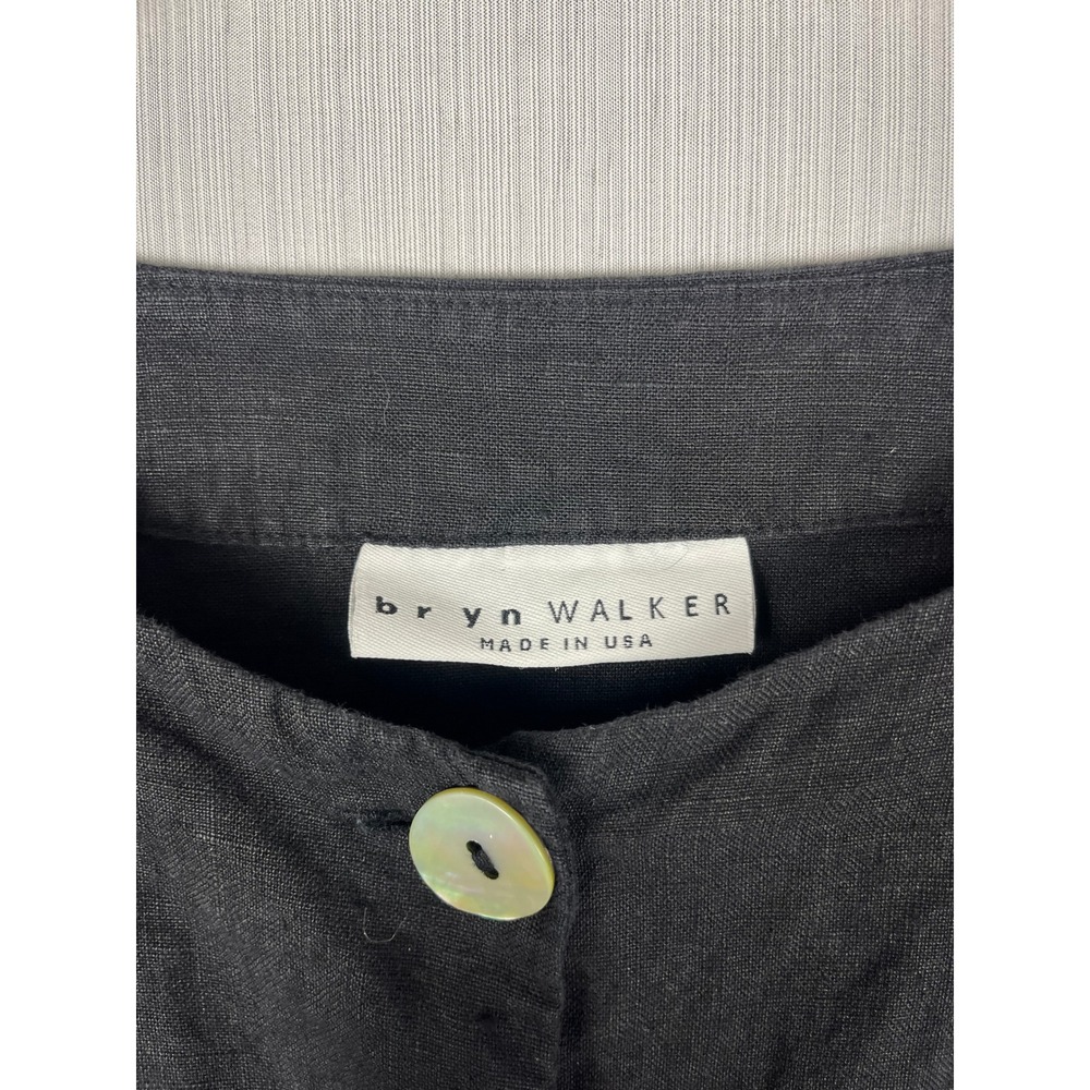 Bryn Walker Mother of Pearl Button Front L Black Linen Tunic Lagenlook Coastal - Picture 4 of 11